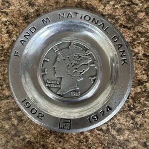 F and M National Bank DuBois Pennsylvania Pewtarex Pewter Plate Ashtray